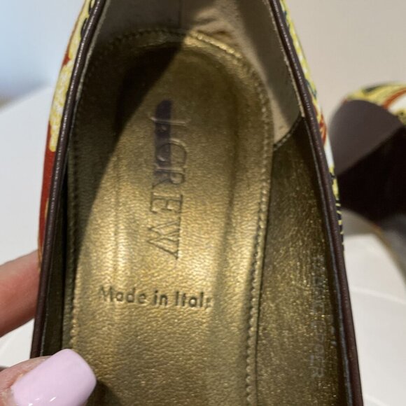 J. CREW Open Toe Heels Shoes Women's 7.5M Colorful Paisley Chain Front Italy - Picture 11 of 11